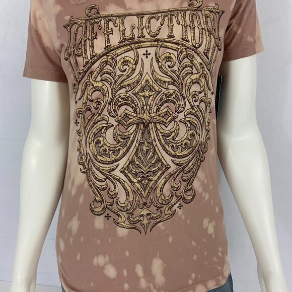 Affliction Women's T-Shirt Top Tie-Dye Open Laced Shoulders Size S Cotton NWT - Picture 4 of 10